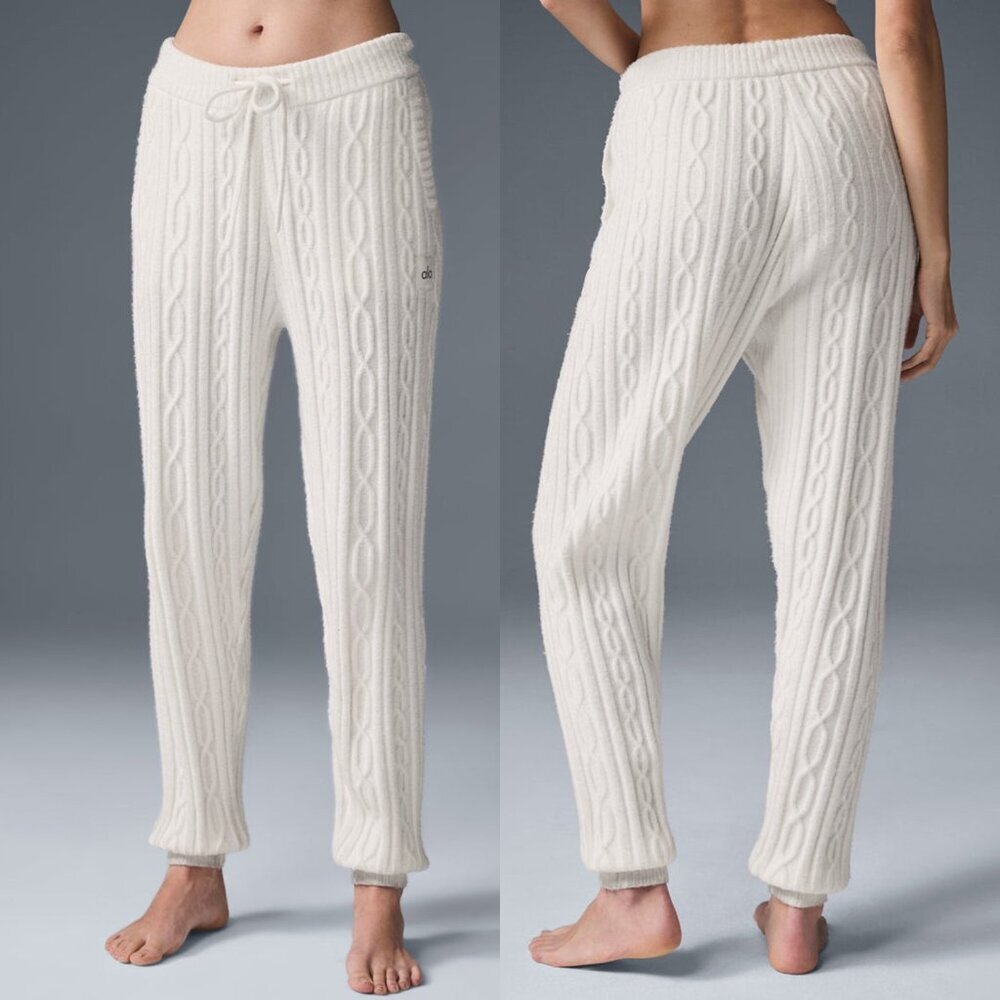 Alo Cable Knit Winter Bliss Pant Jogger - Ivory - Size XS